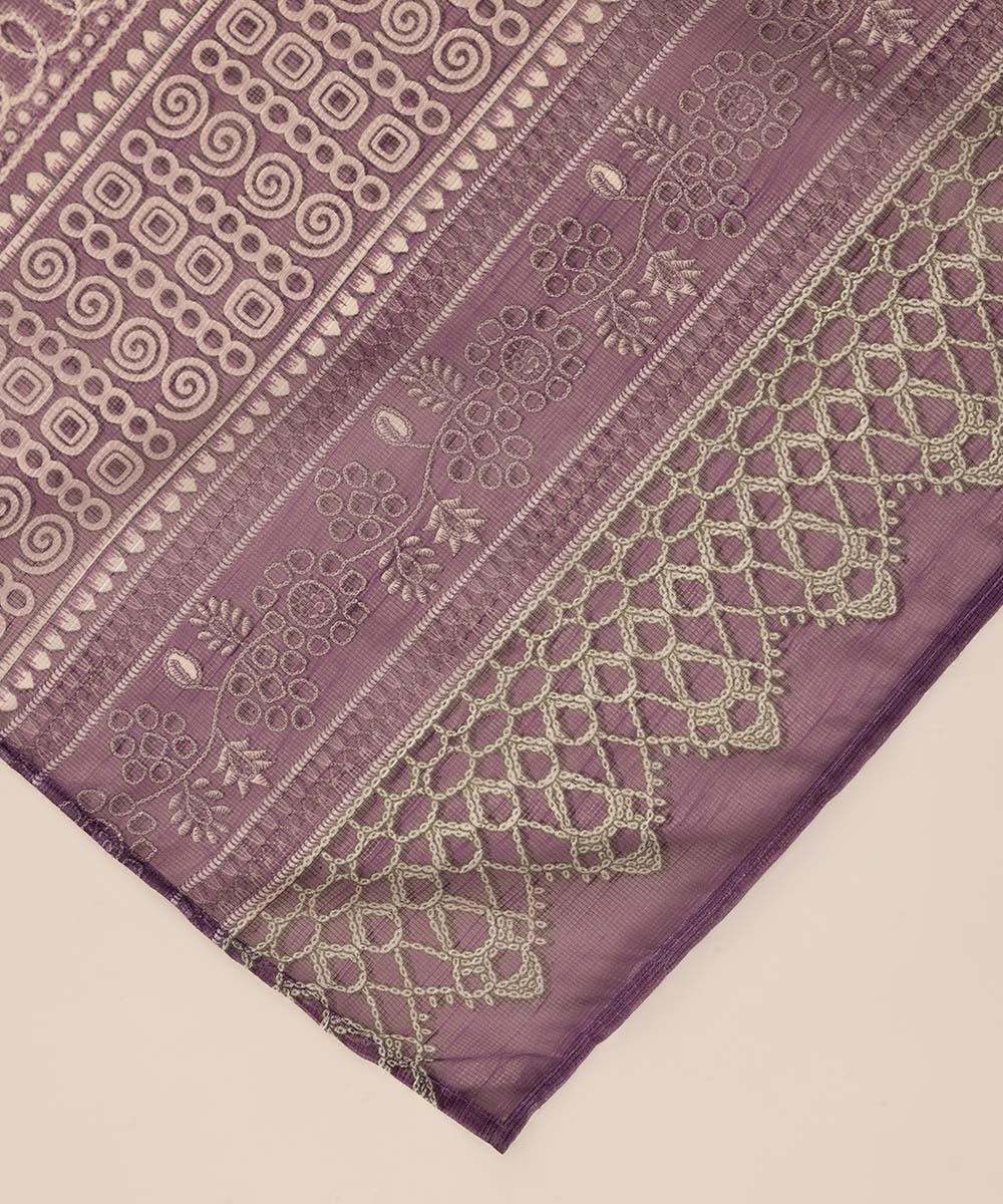 Women's Blended Raw Net Purple Printed Dupatta