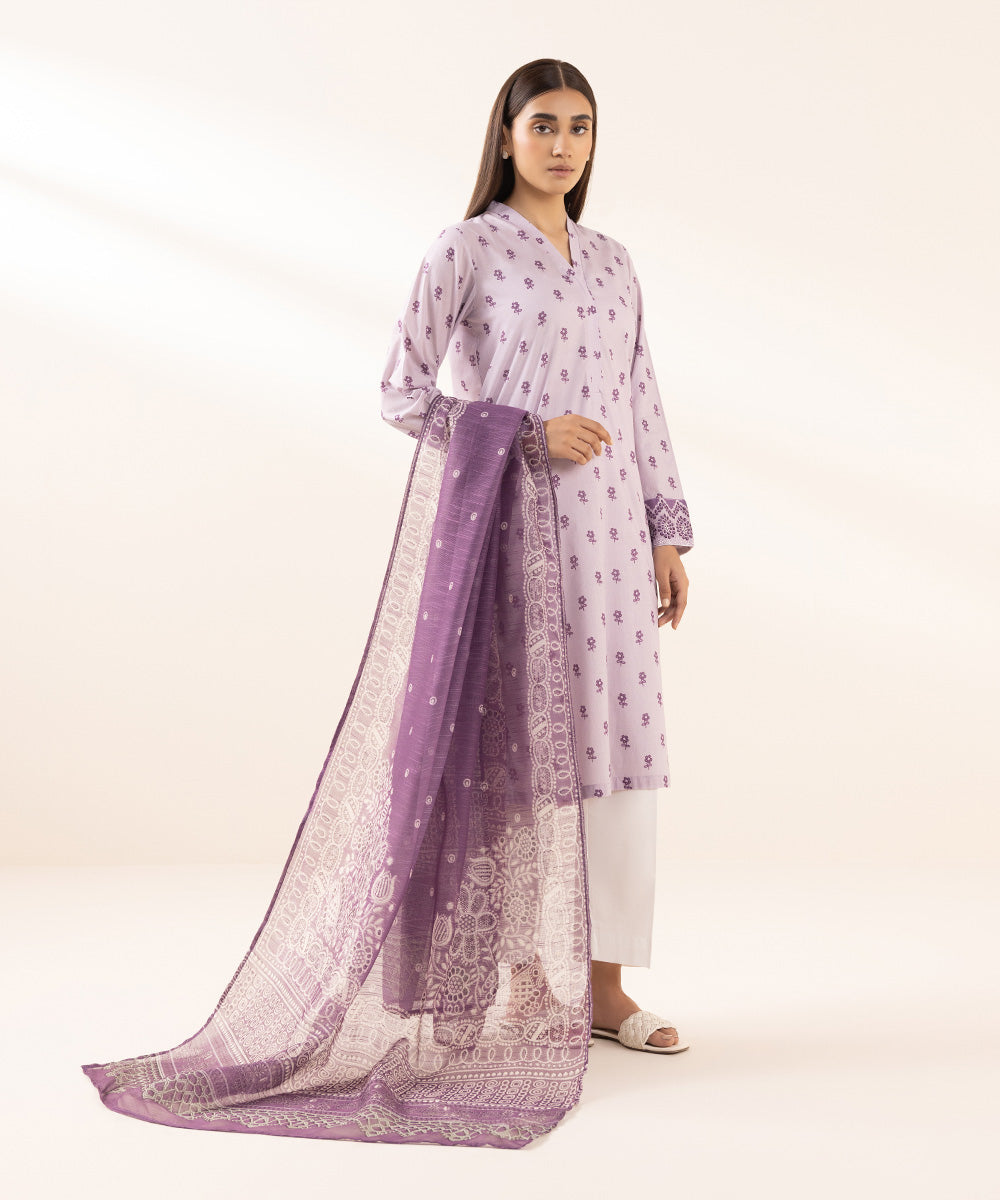 Women's Blended Raw Net Purple Printed Dupatta