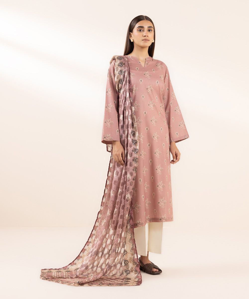 Women's Brochea Jacquard Brown Printed Dupatta