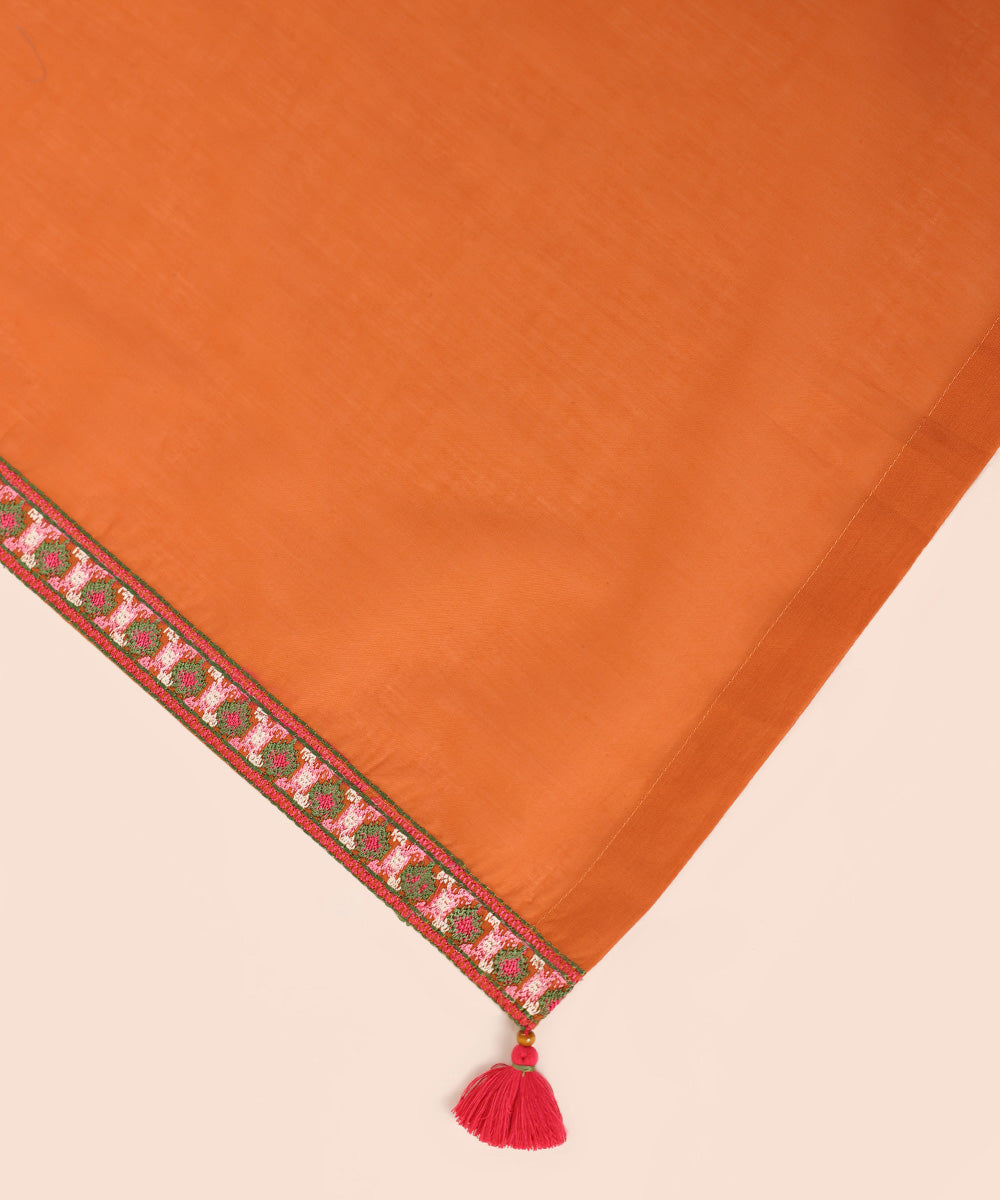 Women's Fine Voile Orange Embroidered Dupatta