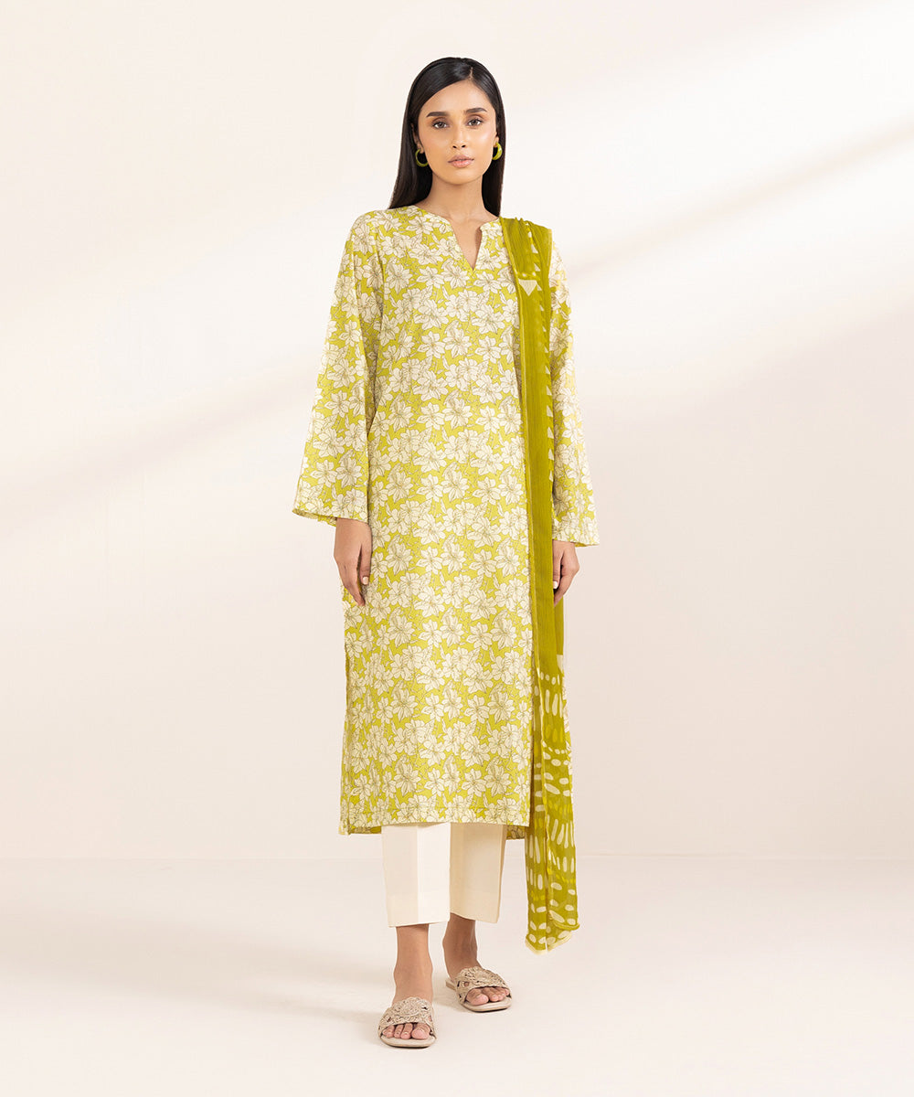 Women's Blended Chiffon Yellow Printed Dupatta