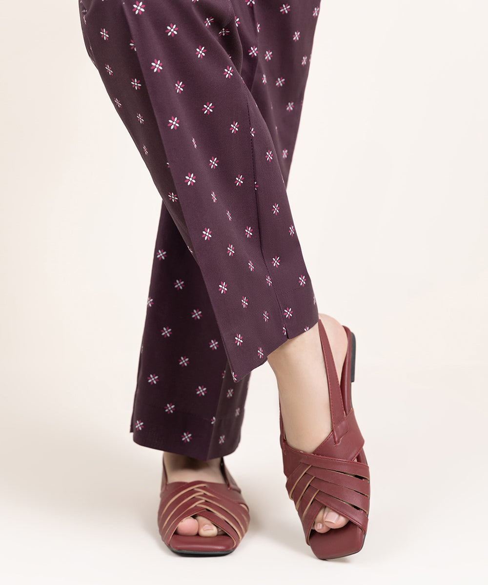 Women's Pret Cambric Printed Purple Straight Pants