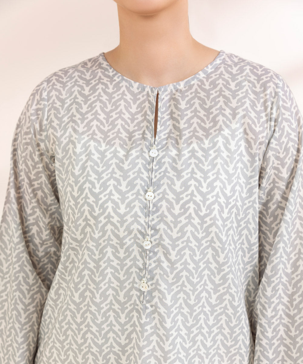 Women's Pret Lawn Printed Grey Straight Shirt