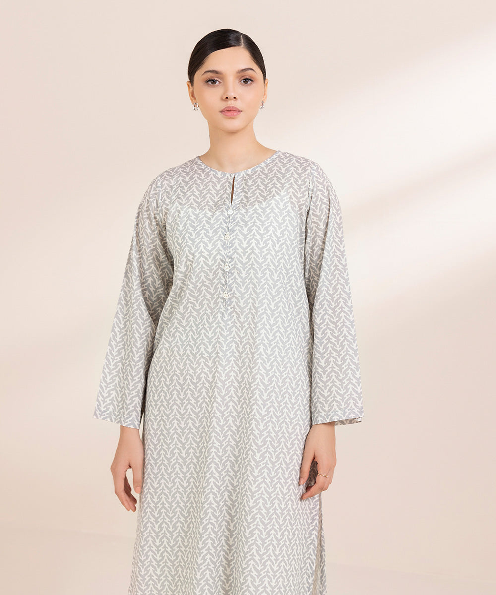 Women's Pret Lawn Printed Grey Straight Shirt