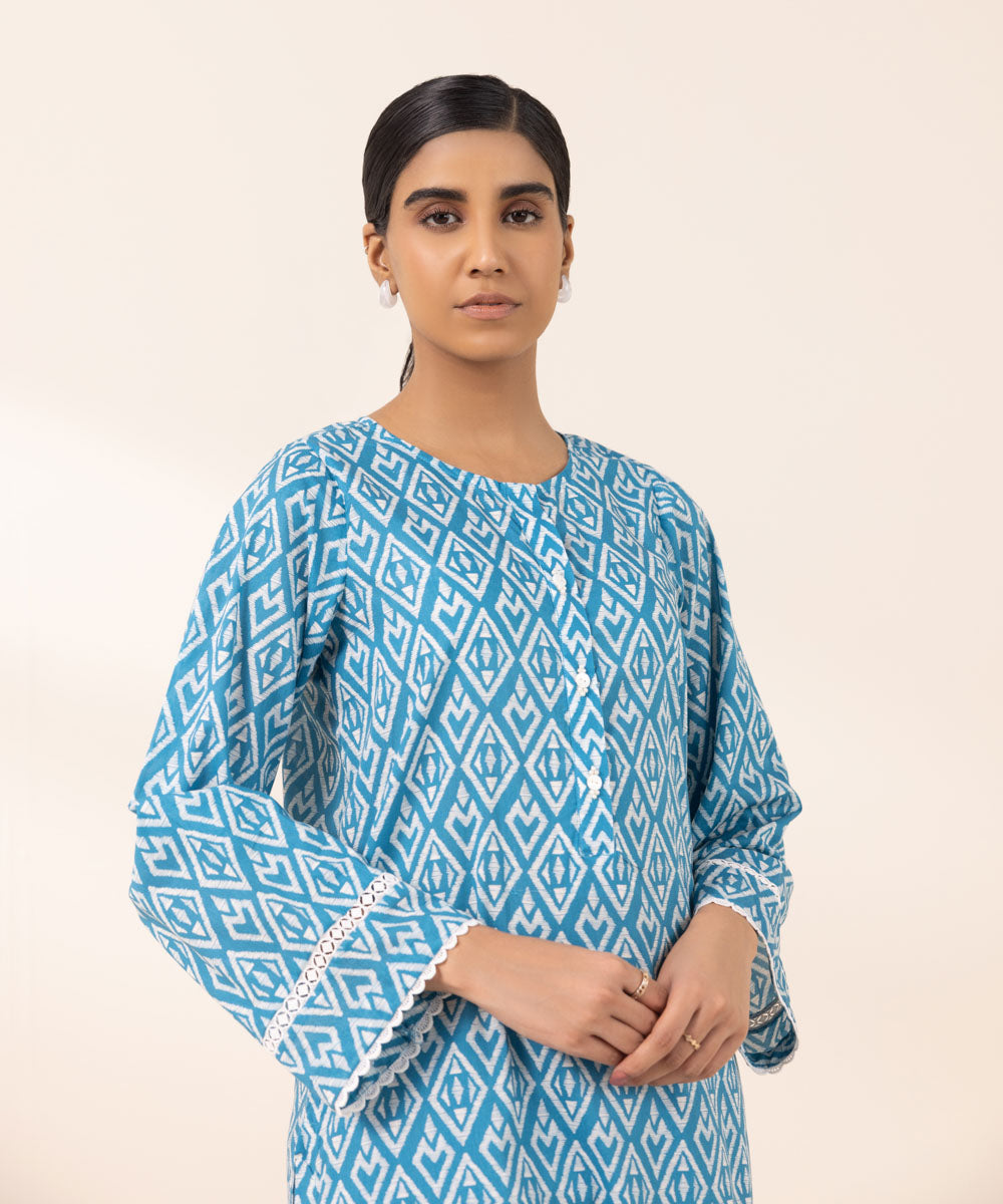 Women's Pret Lawn Printed Blue Straight Shirt