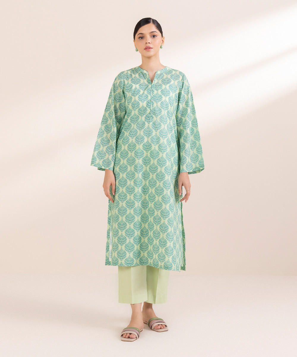 Women's Pret Lawn Printed Green Straight Shirt