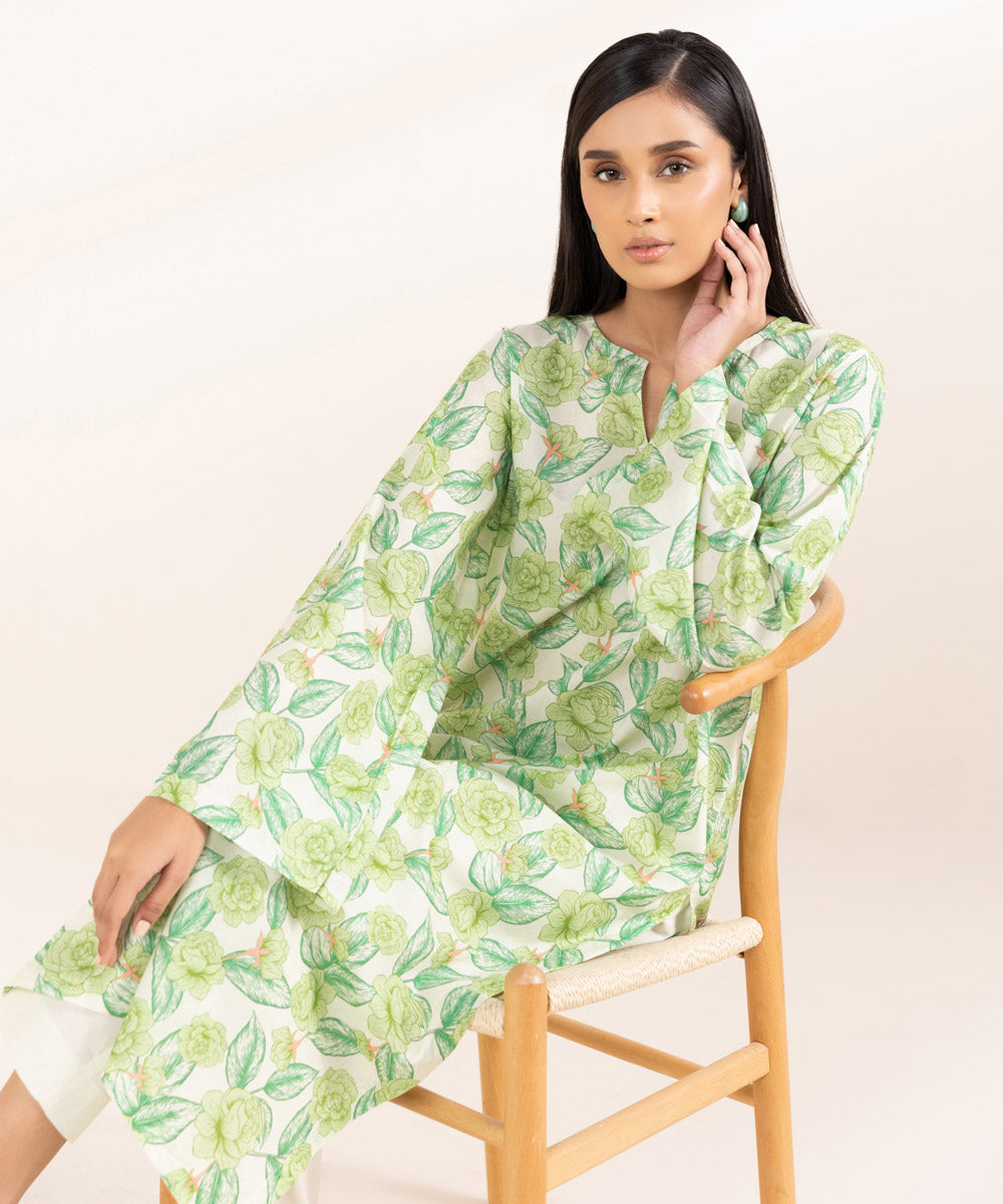 Women's Pret Lawn Printed Green Straight Shirt