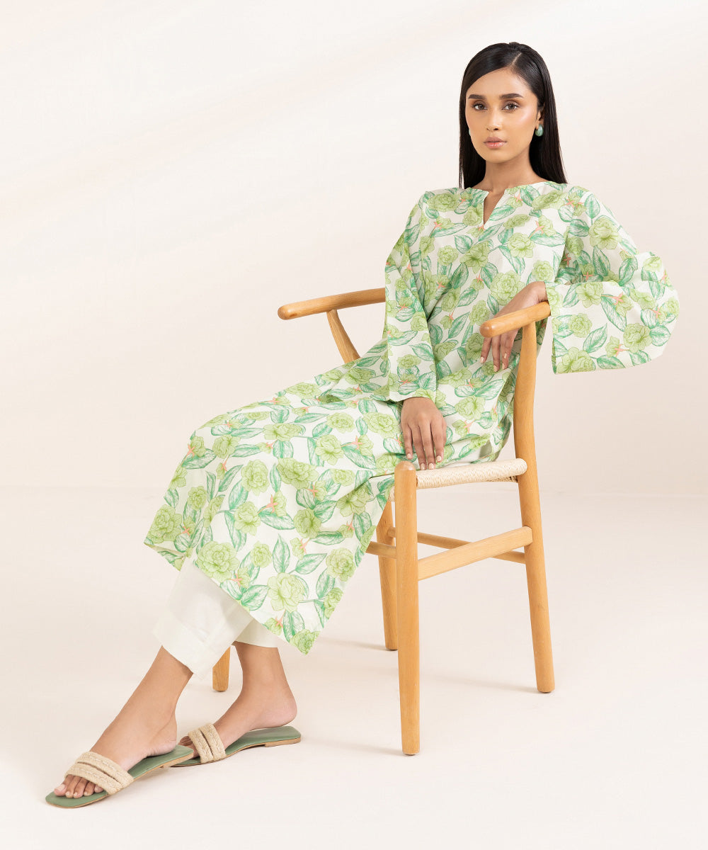 Women's Pret Lawn Printed Green Straight Shirt