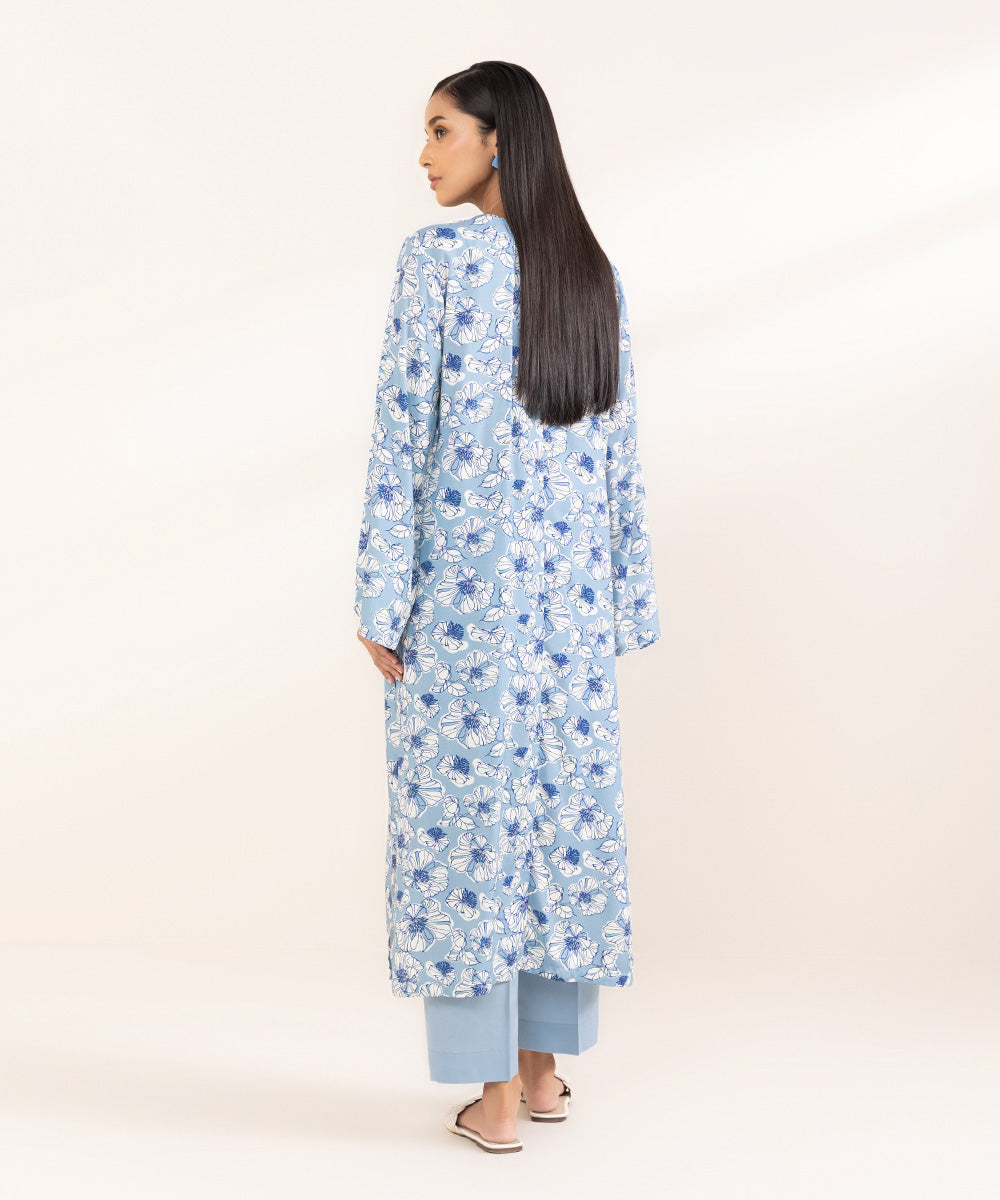 Women's Pret Arabic Lawn Printed Blue A-Line Shirt