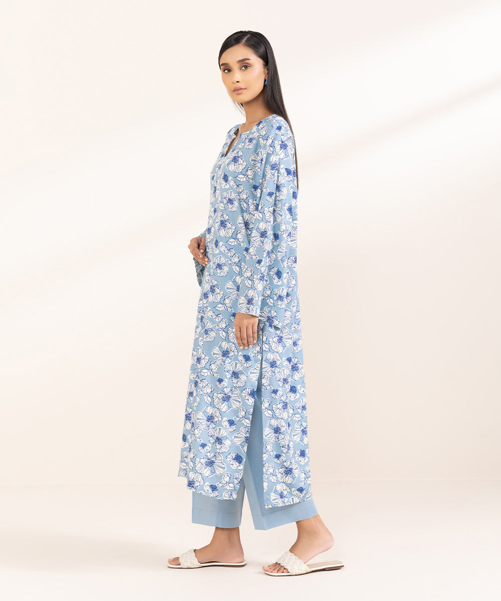 Women's Pret Arabic Lawn Printed Blue A-Line Shirt