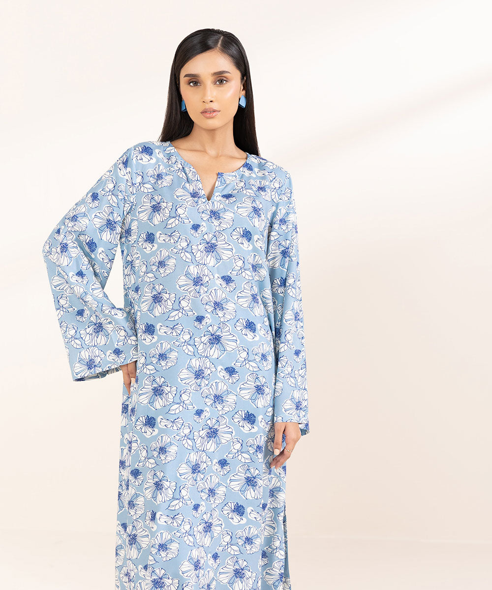 Women's Pret Arabic Lawn Printed Blue A-Line Shirt