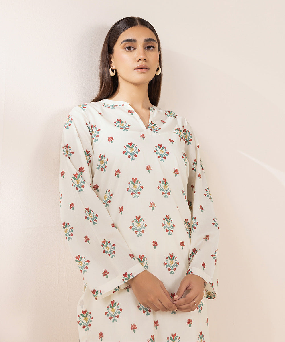 Women's Pret Lawn Printed Off White Straight Shirt