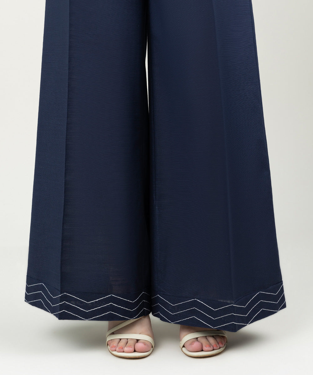 Women's Pret Khaddar Solid Navy Blue Culottes