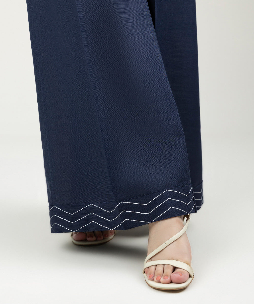 Women's Pret Khaddar Solid Navy Blue Culottes