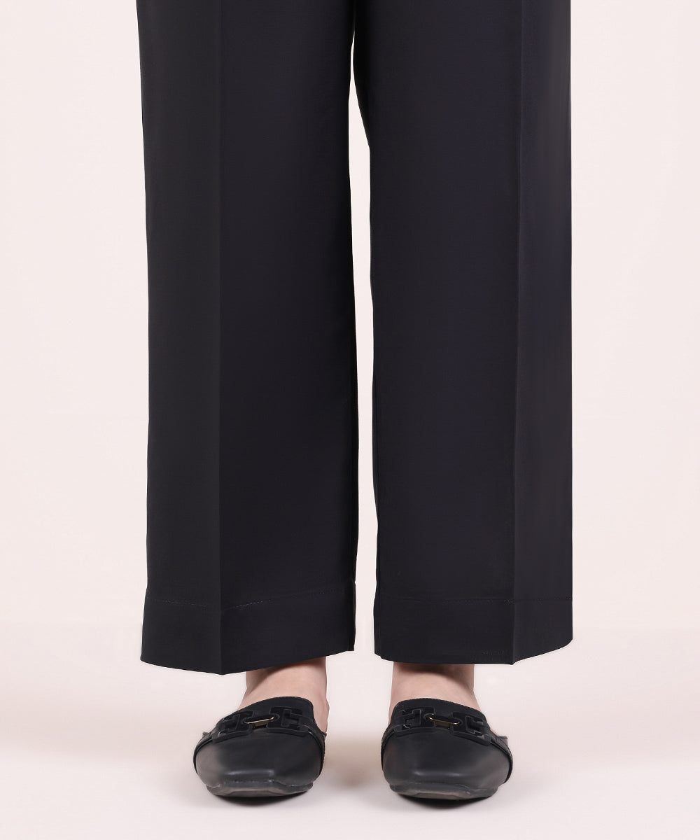 Women's Pret Linen Solid Black Straight Pants