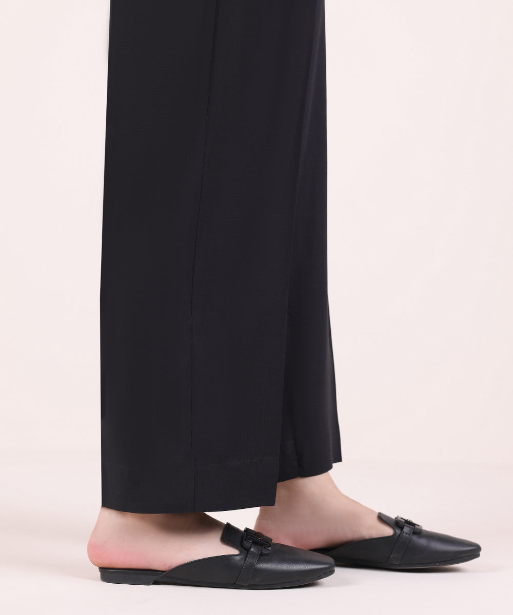 Women's Pret Linen Solid Black Straight Pants