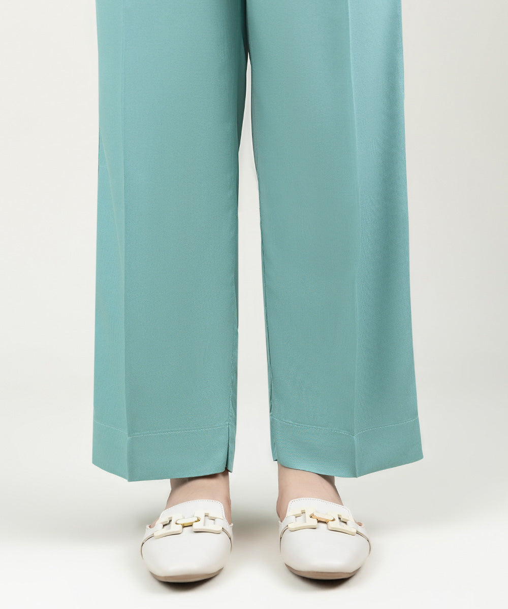 Women's Pret Bedford Solid Light Turquoise Straight Pants