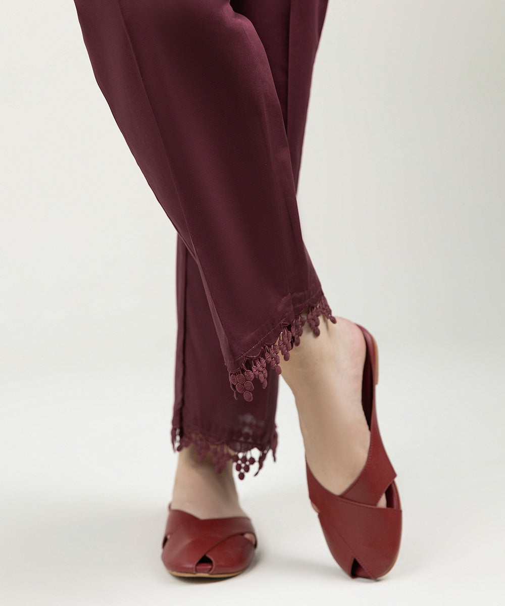 Women's Pret Cambric Solid Burgundy Straight Pants