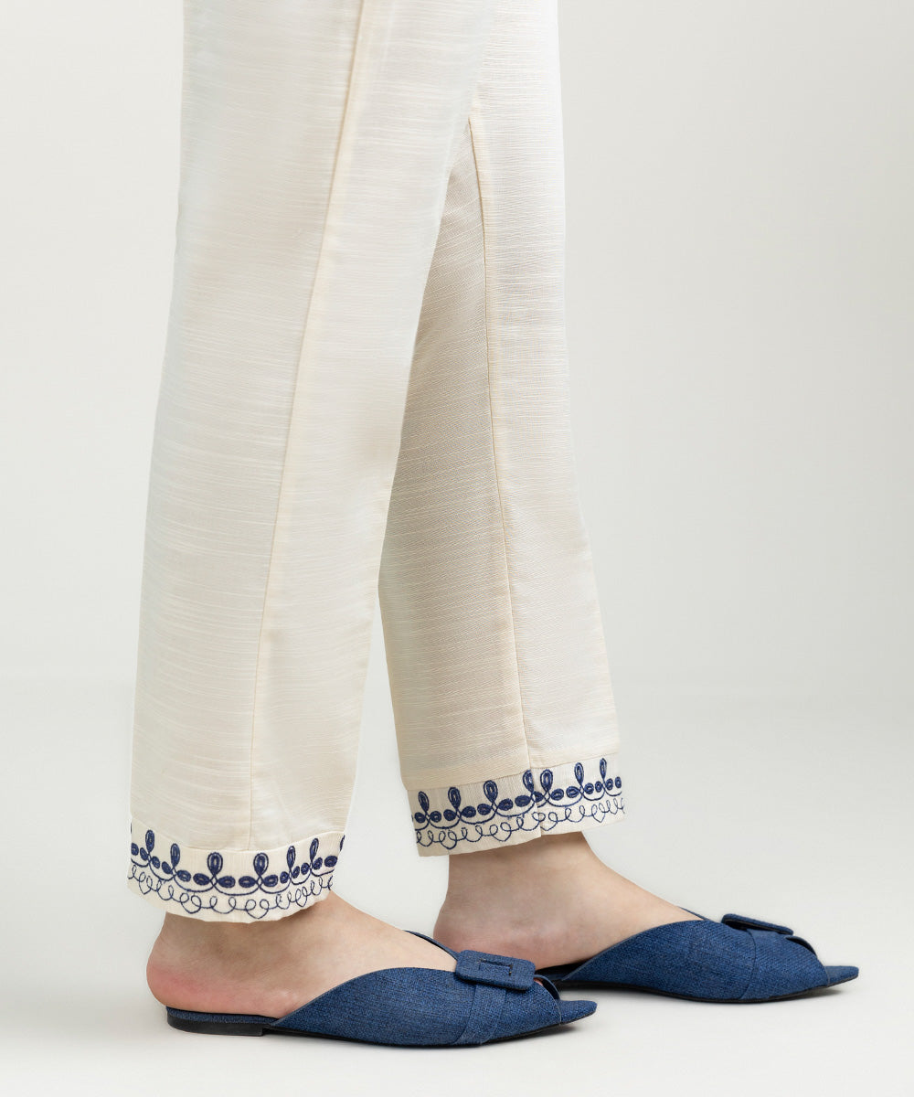 Women's Pret Khaddar Embroidered Light Beige Straight Pants