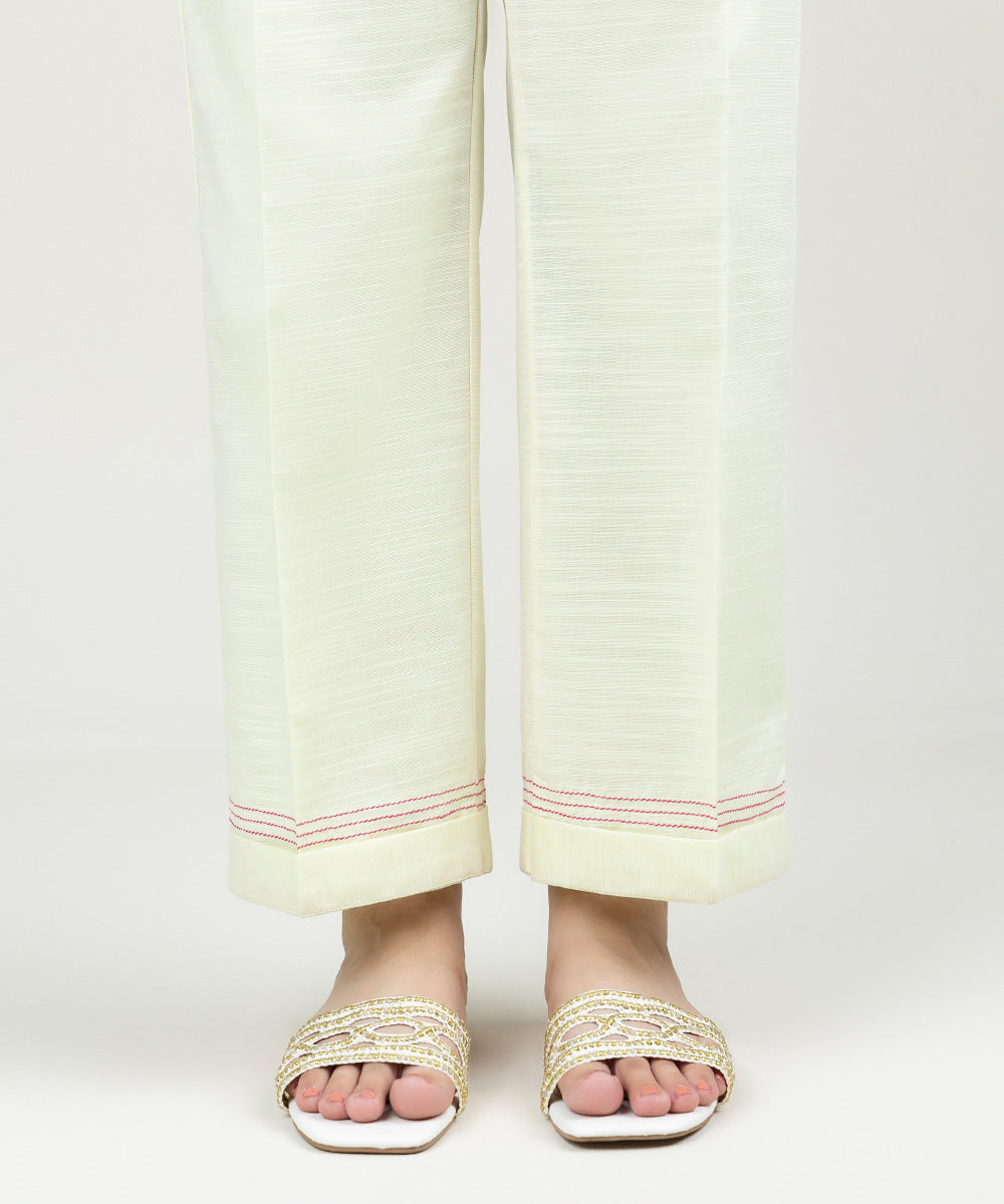 Women's Pret Khaddar Solid Off White Straight Pants