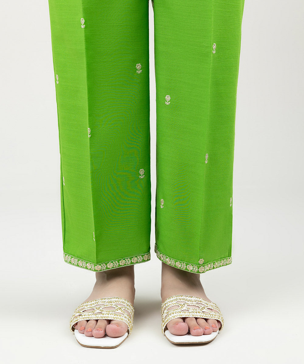 Women's Pret Khaddar Embroidered Parrot Green Straight Pants