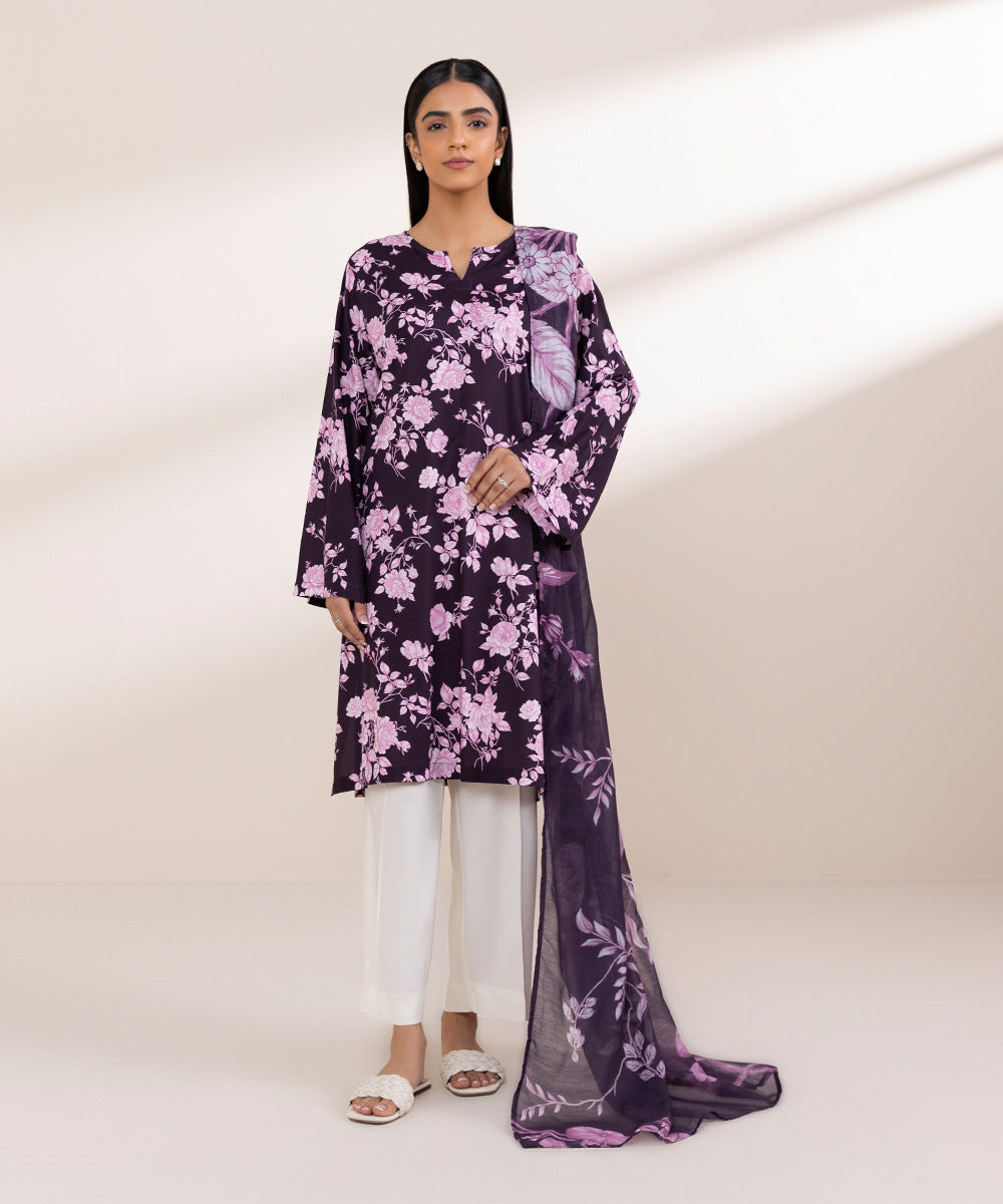 Manar Purple Printed Dupatta