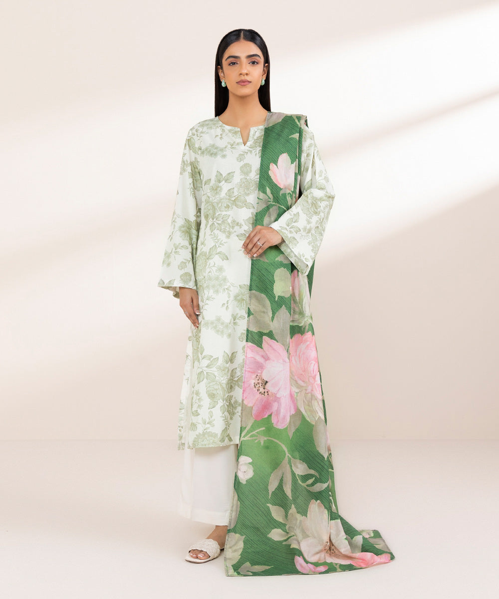 Khaddar Green Printed Dupatta