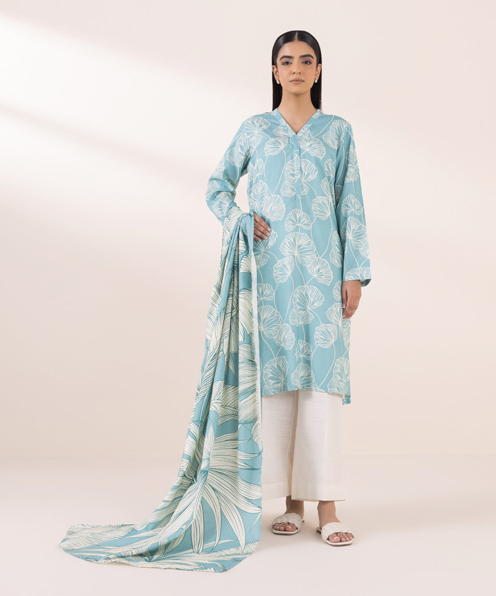 Linen Blue Printed Dupatta