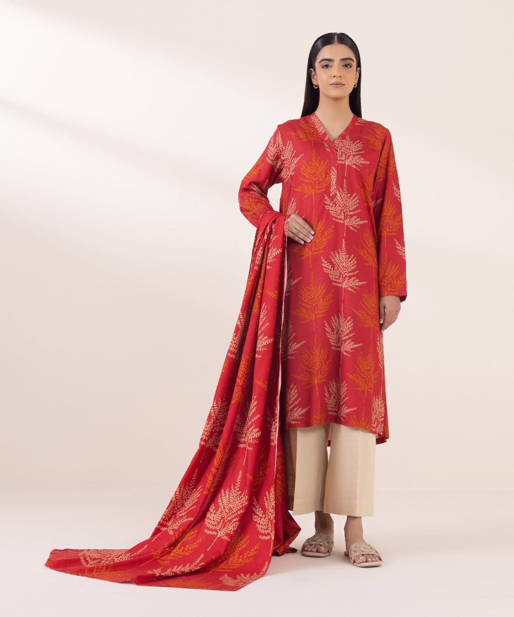 Linen Red Printed Dupatta