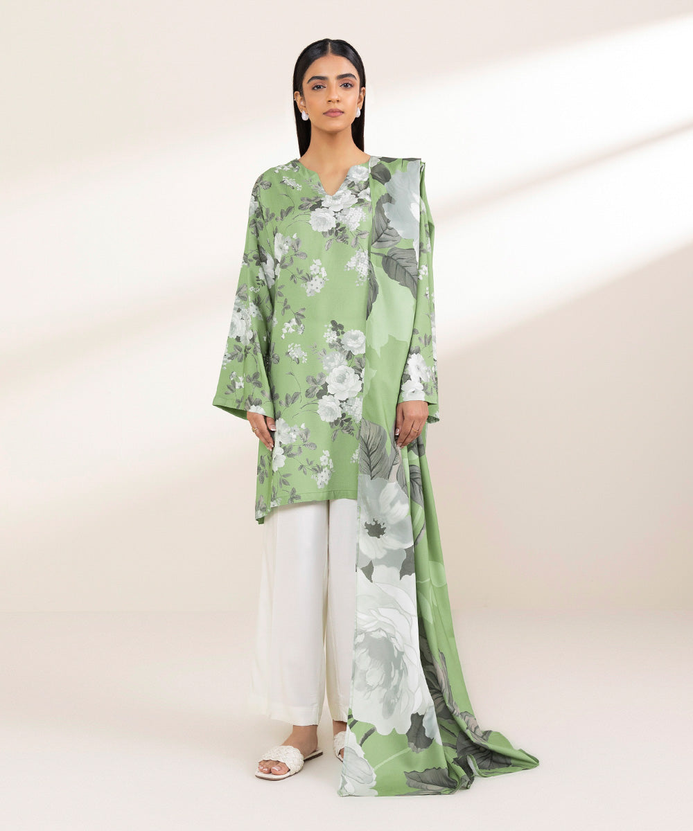 Linen Green Printed Dupatta