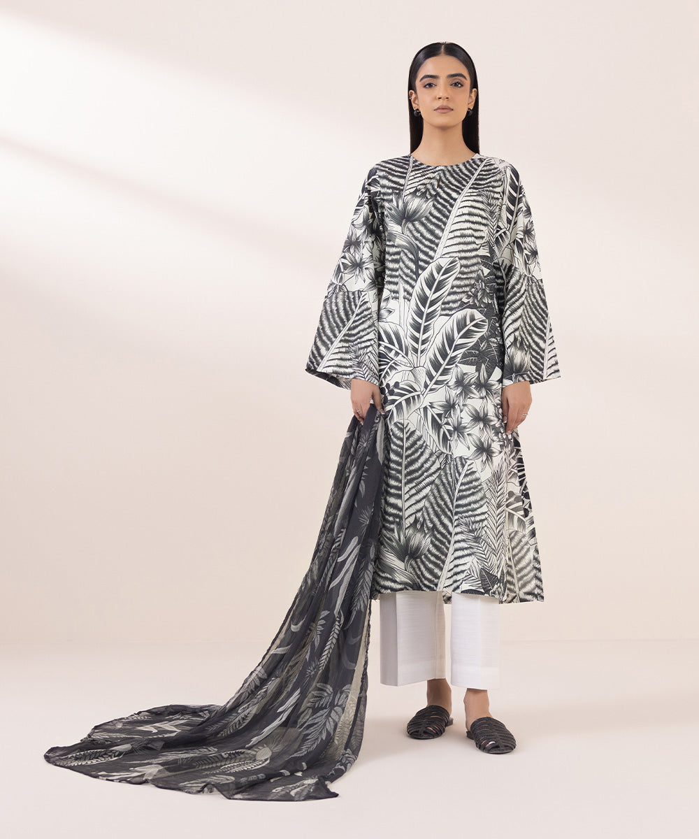 Blended Chiffon Black Printed Dupatta