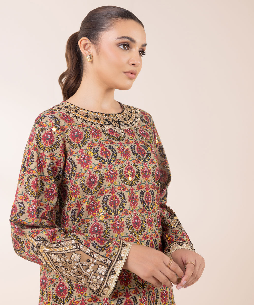 Women's Pret Khaddar Multi Embroidered A-Line Shirt