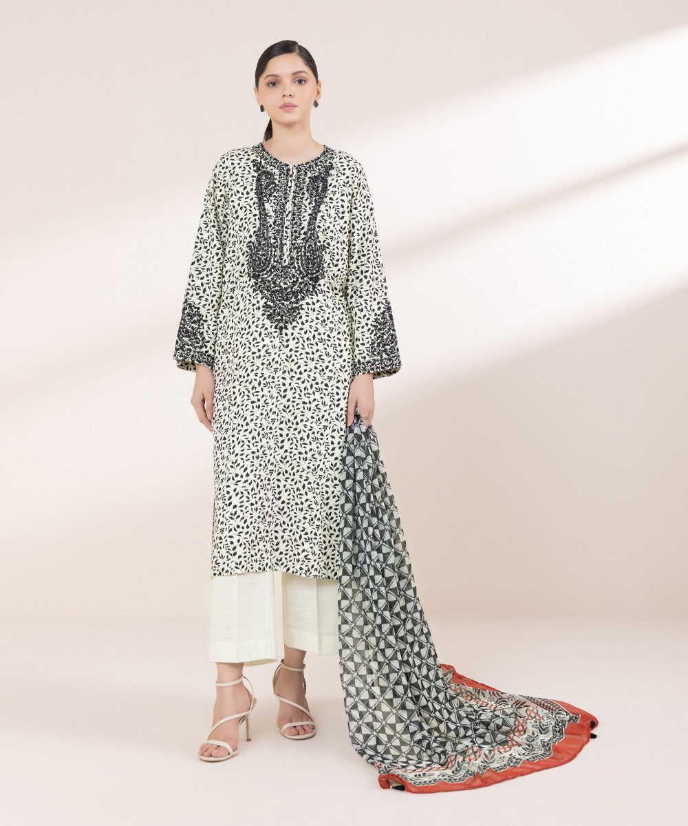 Blended Tissue Printed Black And White Dupatta