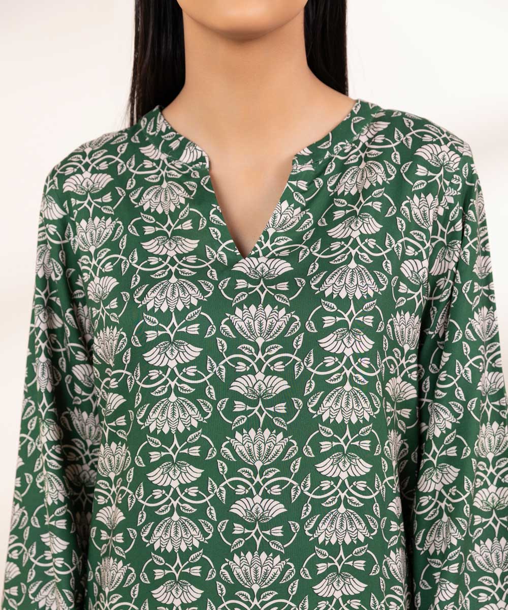 Women's Pret Linen Green Printed A-Line Shirt