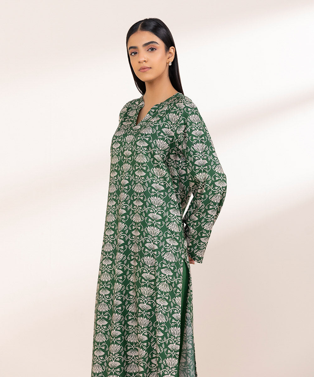 Women's Pret Linen Green Printed A-Line Shirt