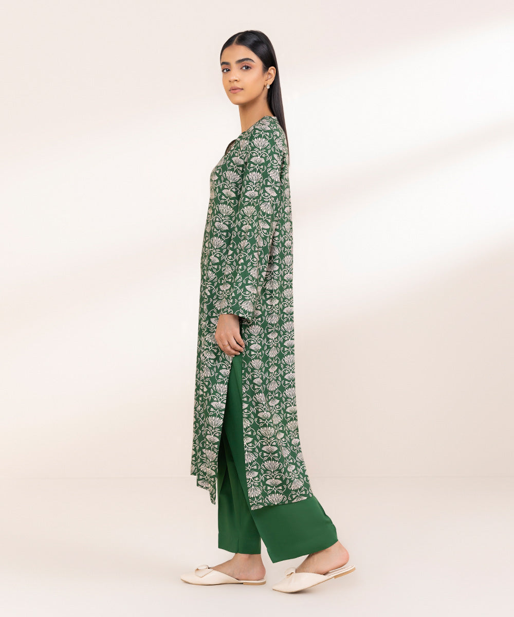 Women's Pret Linen Green Printed A-Line Shirt