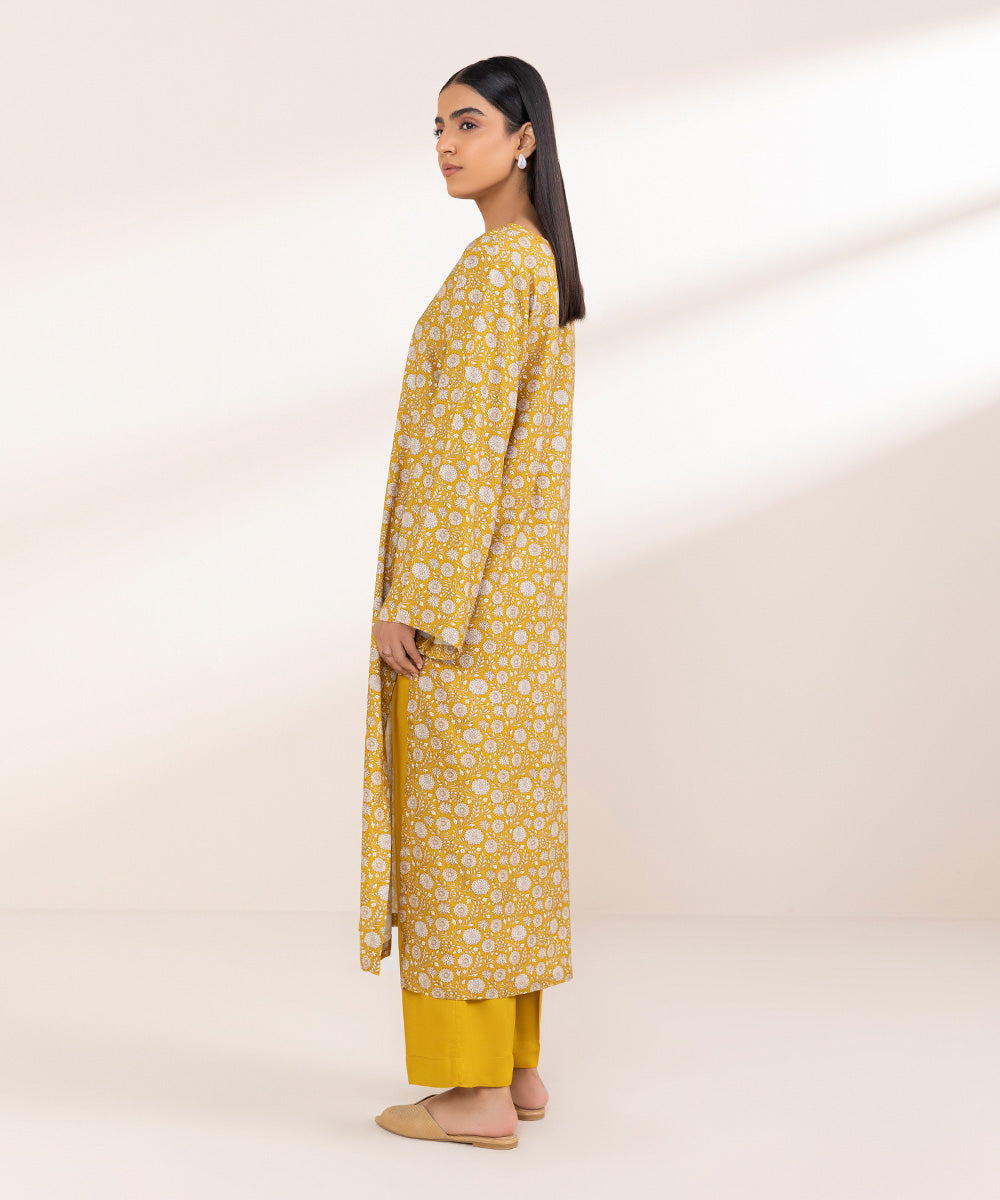 Women's Pret Linen Yellow Printed Straight Shirt