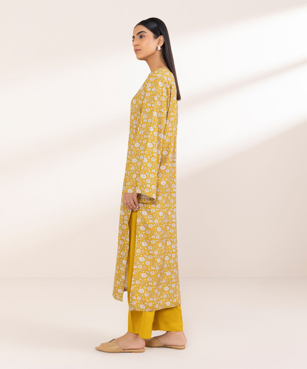 Women's Pret Linen Yellow Printed Straight Shirt