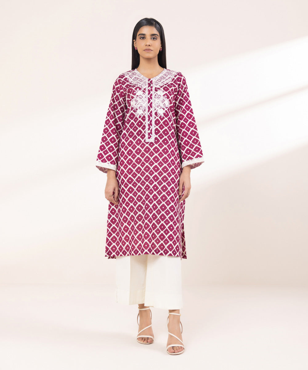 Women's Pret Khaddar Embroidered Magenta A-Line Shirt