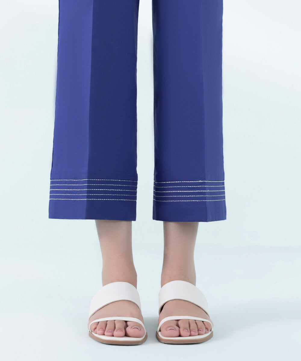 Women's Pret Cambric Royal Blue Dyed Straight Pants