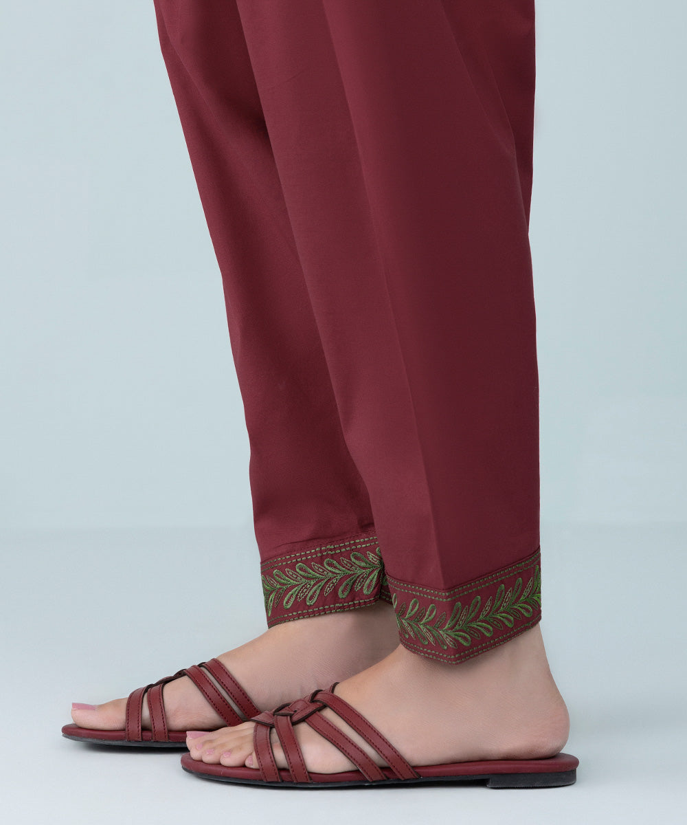 Women's Pret Cambric Embroidered Deep Red Shalwar