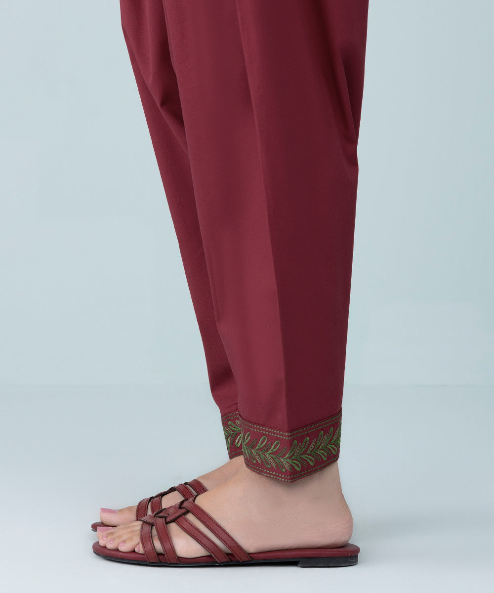 Women's Pret Cambric Embroidered Deep Red Shalwar