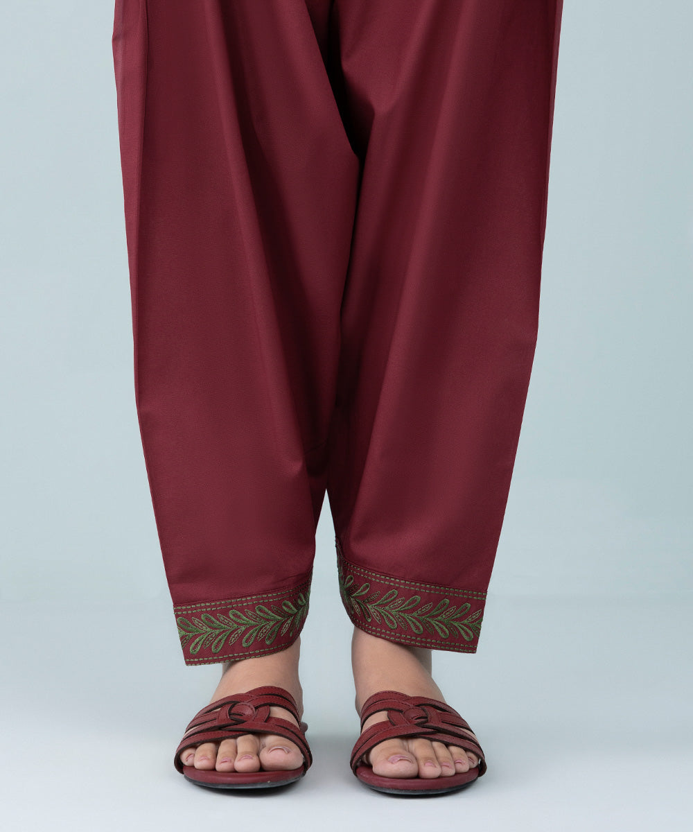 Women's Pret Cambric Embroidered Deep Red Shalwar