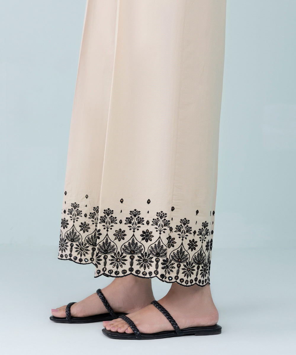 Women's Pret Cambric Embroidered Beige Culottes