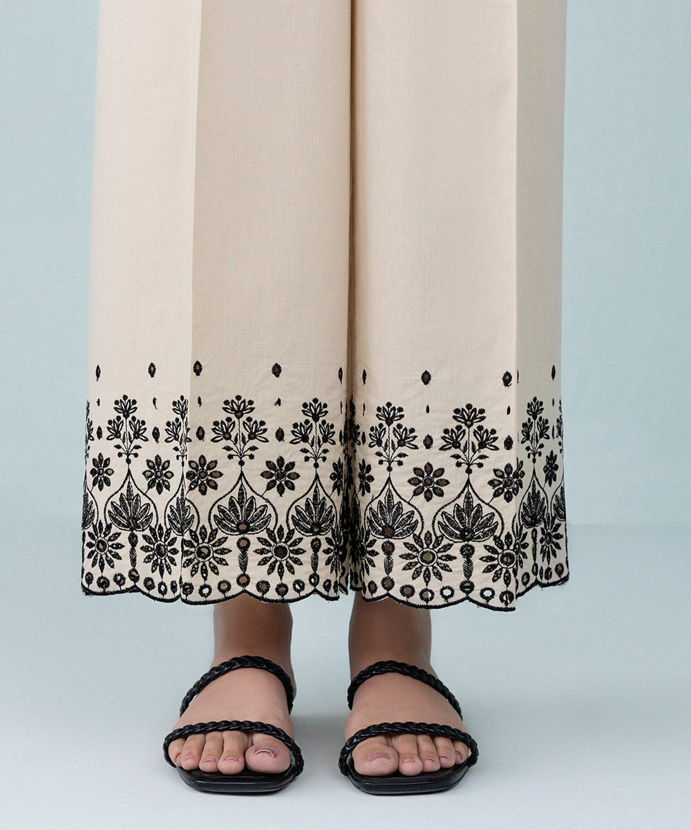 Women's Pret Cambric Embroidered Beige Culottes