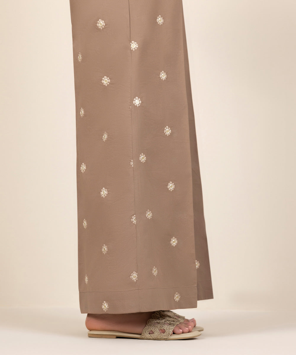 Women's Pret Cambric Embroidered Brown Culottes