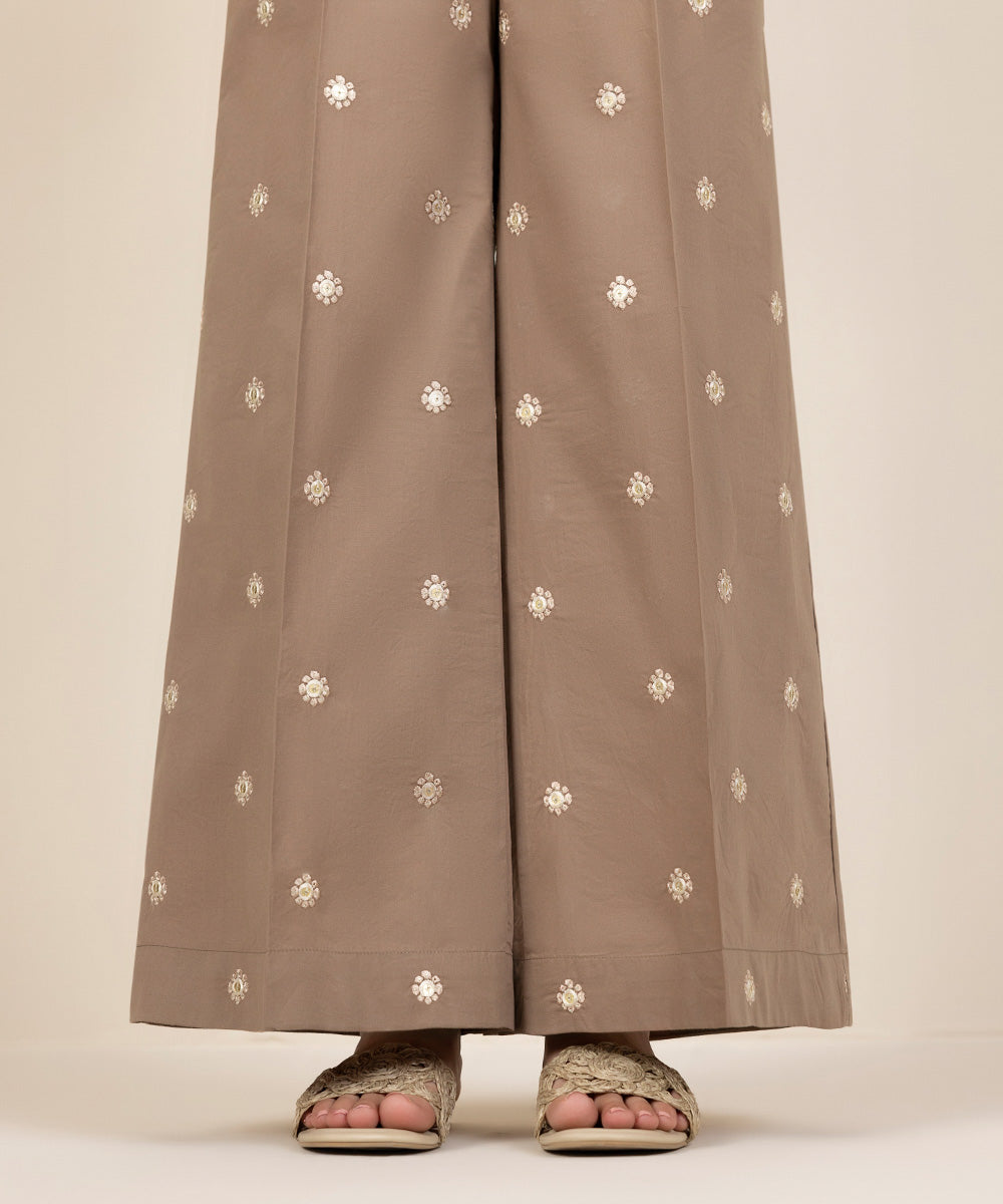 Women's Pret Cambric Embroidered Brown Culottes