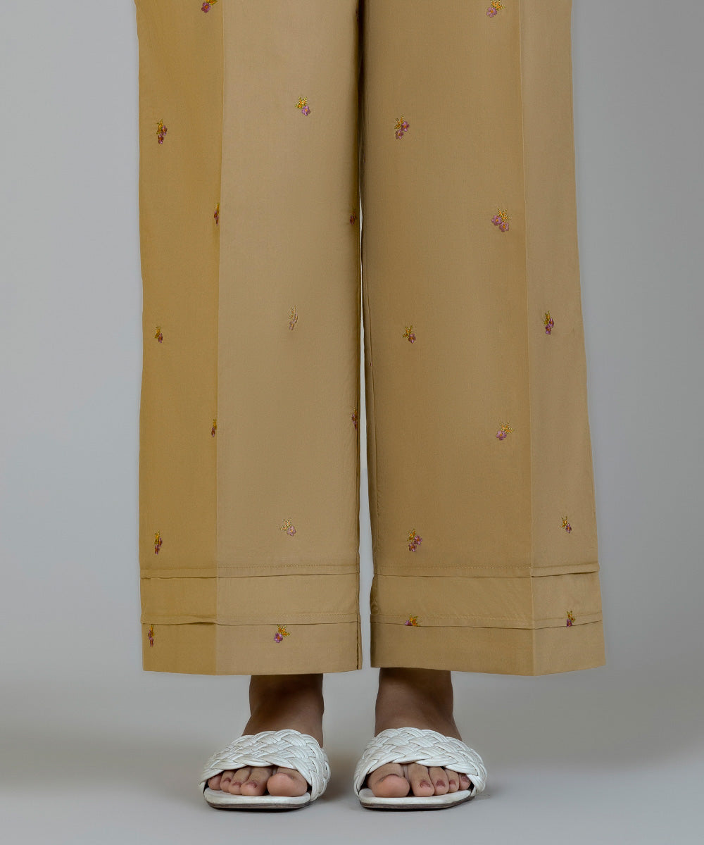 Women's Pret Poplin Embroidered Brown Culottes