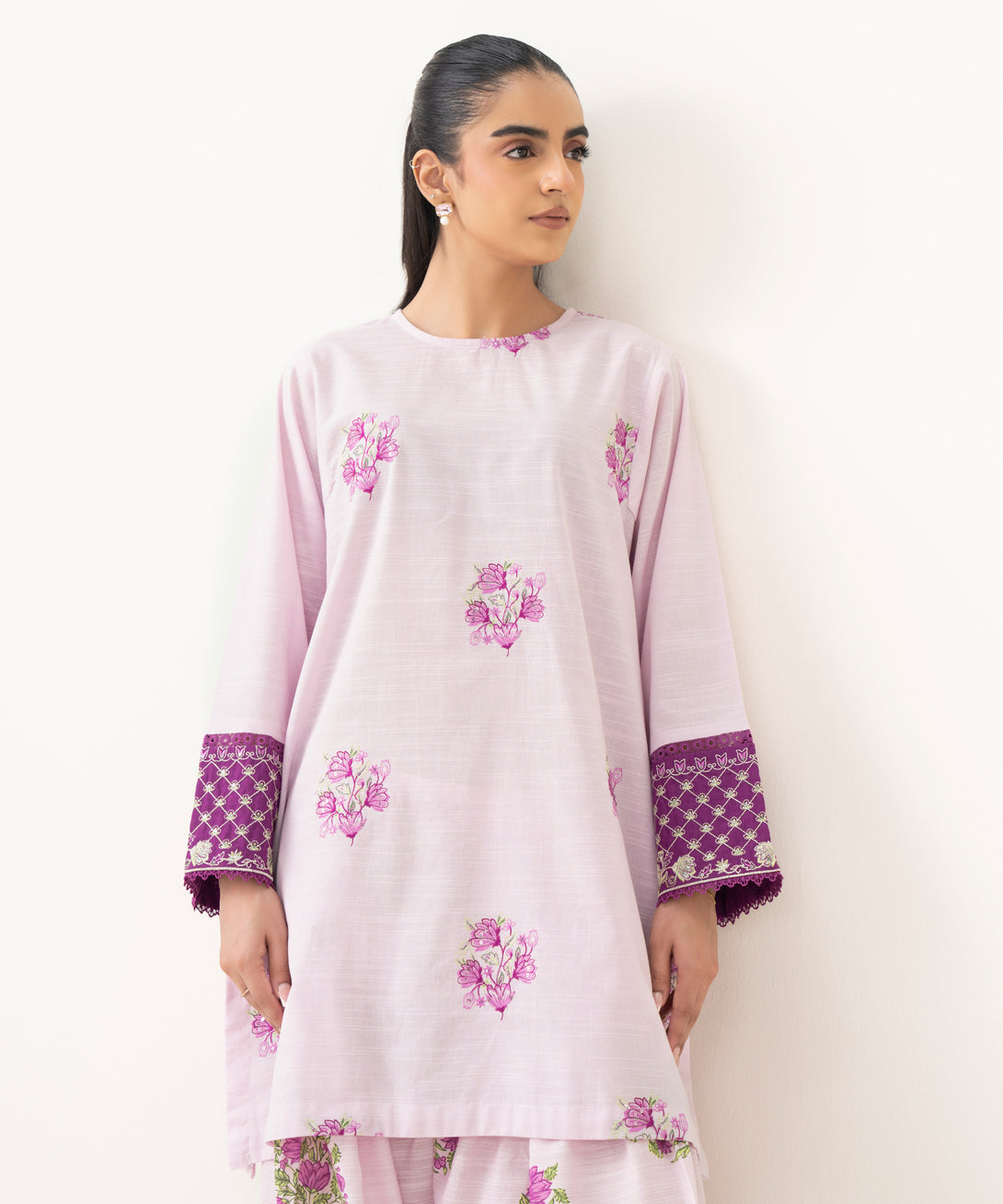 Women's RTW Light Khaddar Purple Embroidered Boxy Shirt