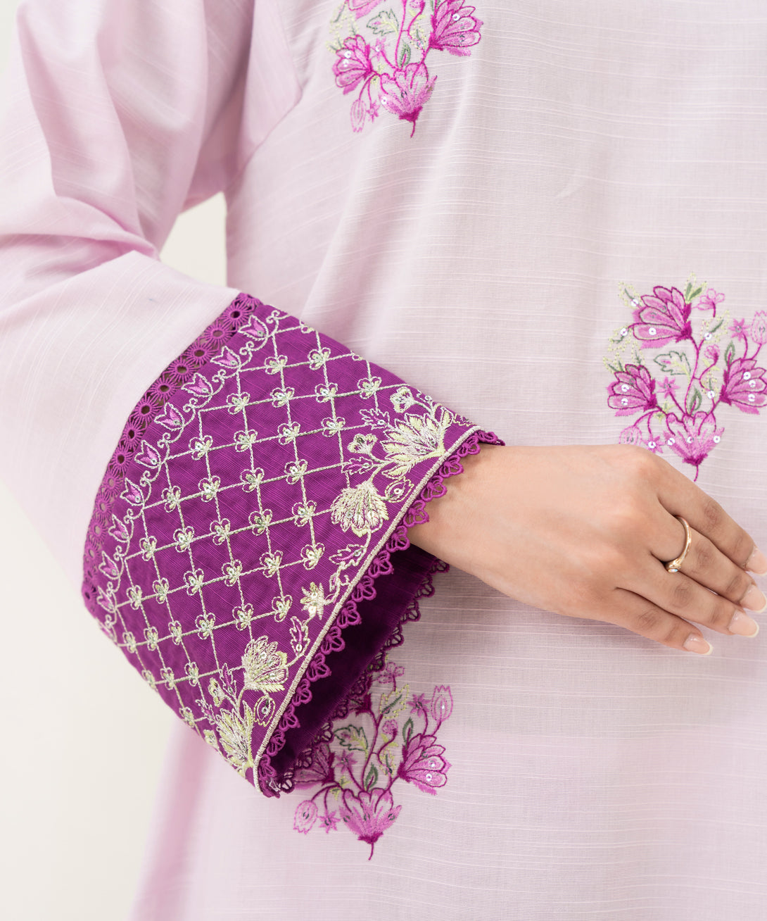 Women's RTW Light Khaddar Purple Embroidered Boxy Shirt